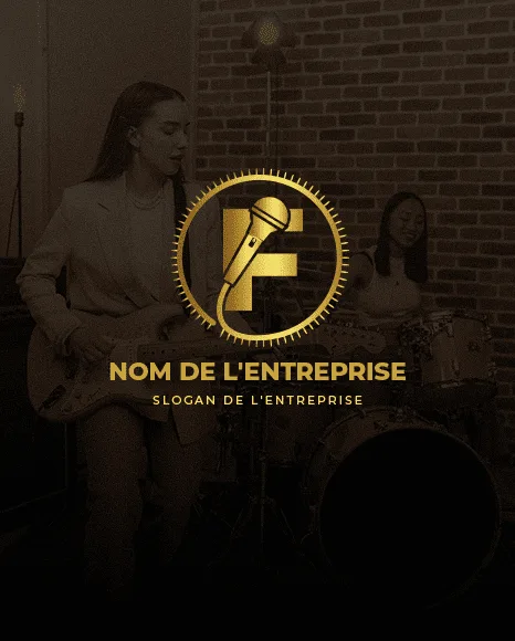 Logo Premium Lettre F – Microphone Or | Musique & Podcast