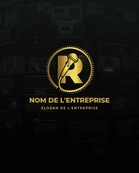 Logo Premium Lettre R – Microphone Or | Musique & Podcast
