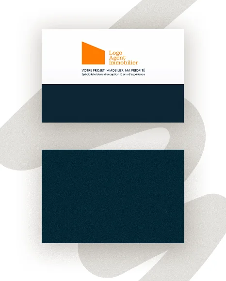Carte de Visite Agence Immobilière Minimaliste – Modèle Bicolore Bleu Marine PSD
