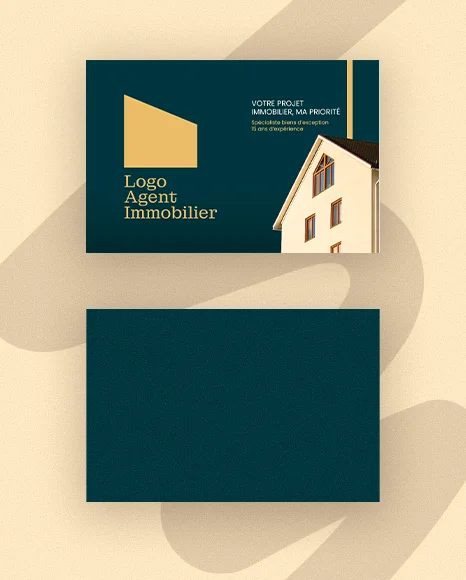 Carte de Visite Immobilier de Prestige – Bleu Marine et Façade Dorée PSD